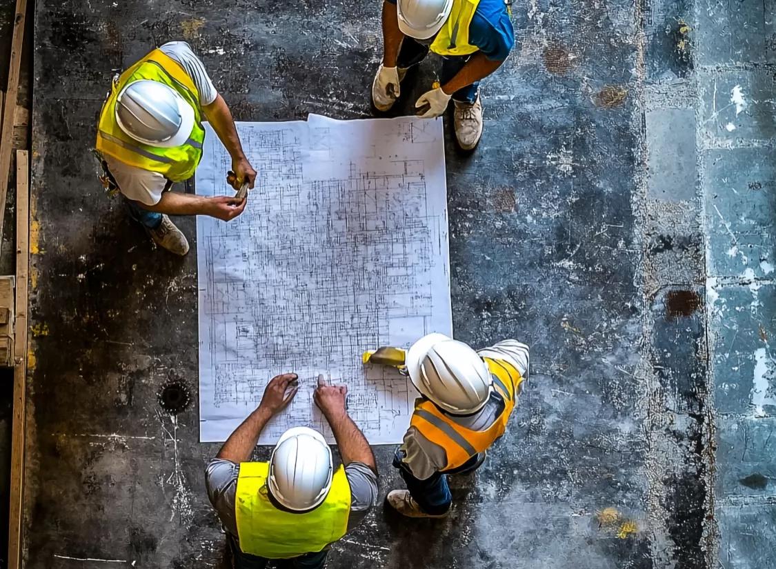 Direttore dei Lavori e tecnici durante l'analisi degli elaborati di progetto in cantiere