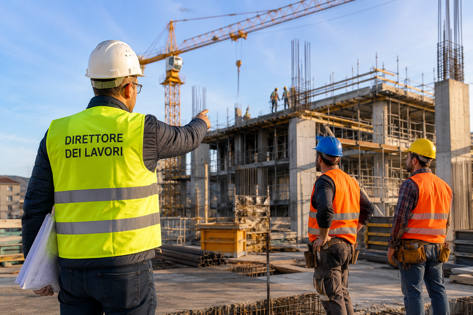 direzione-lavori-cantiere Direttore dei Lavori durante il controllo tecnico delle lavorazioni in cantiere