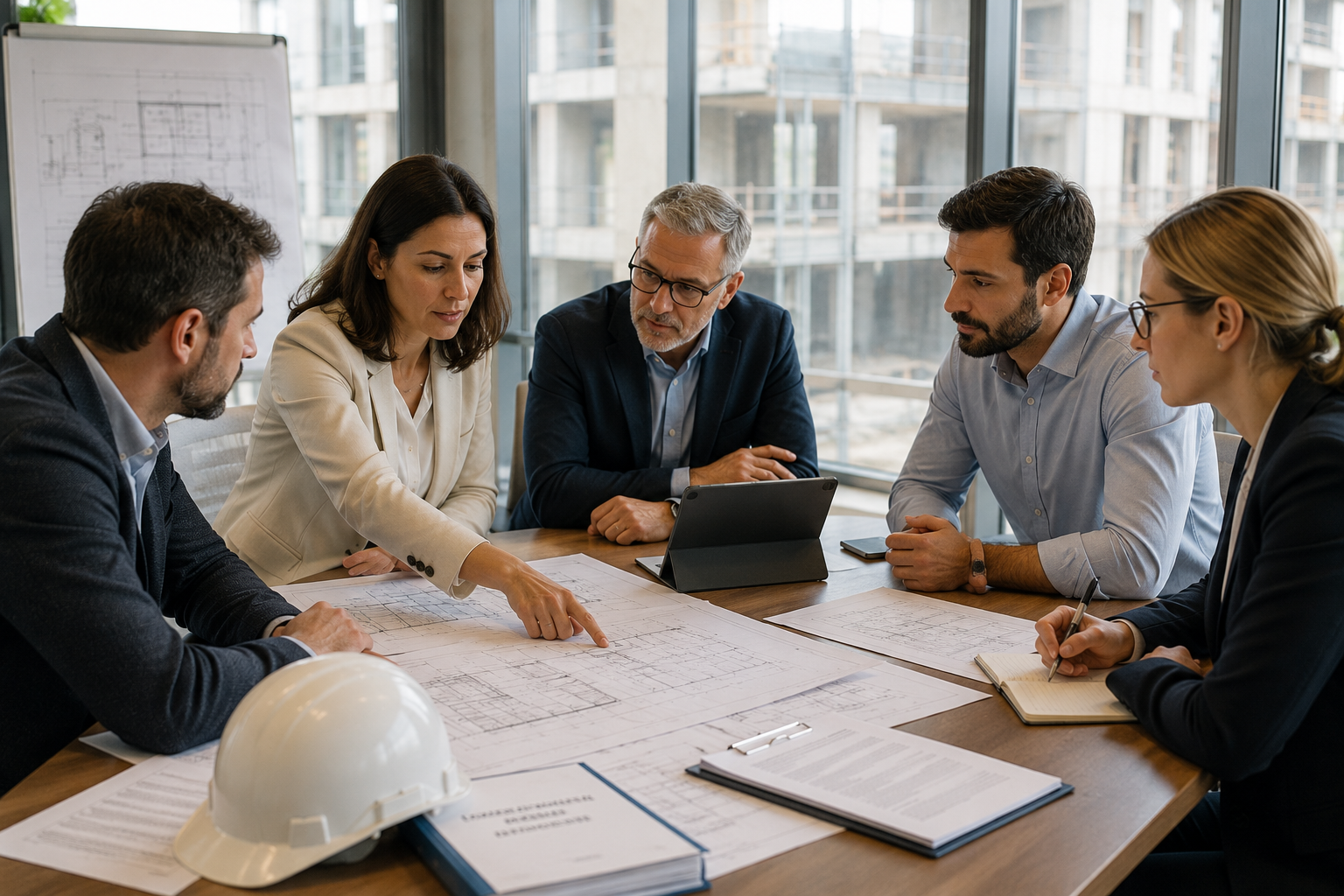 direzione-tecnica-coordinamento-progetto Riunione tecnica tra professionisti per il coordinamento della progettazione, della direzione lavori e della gestione tecnica dell'intervento.
