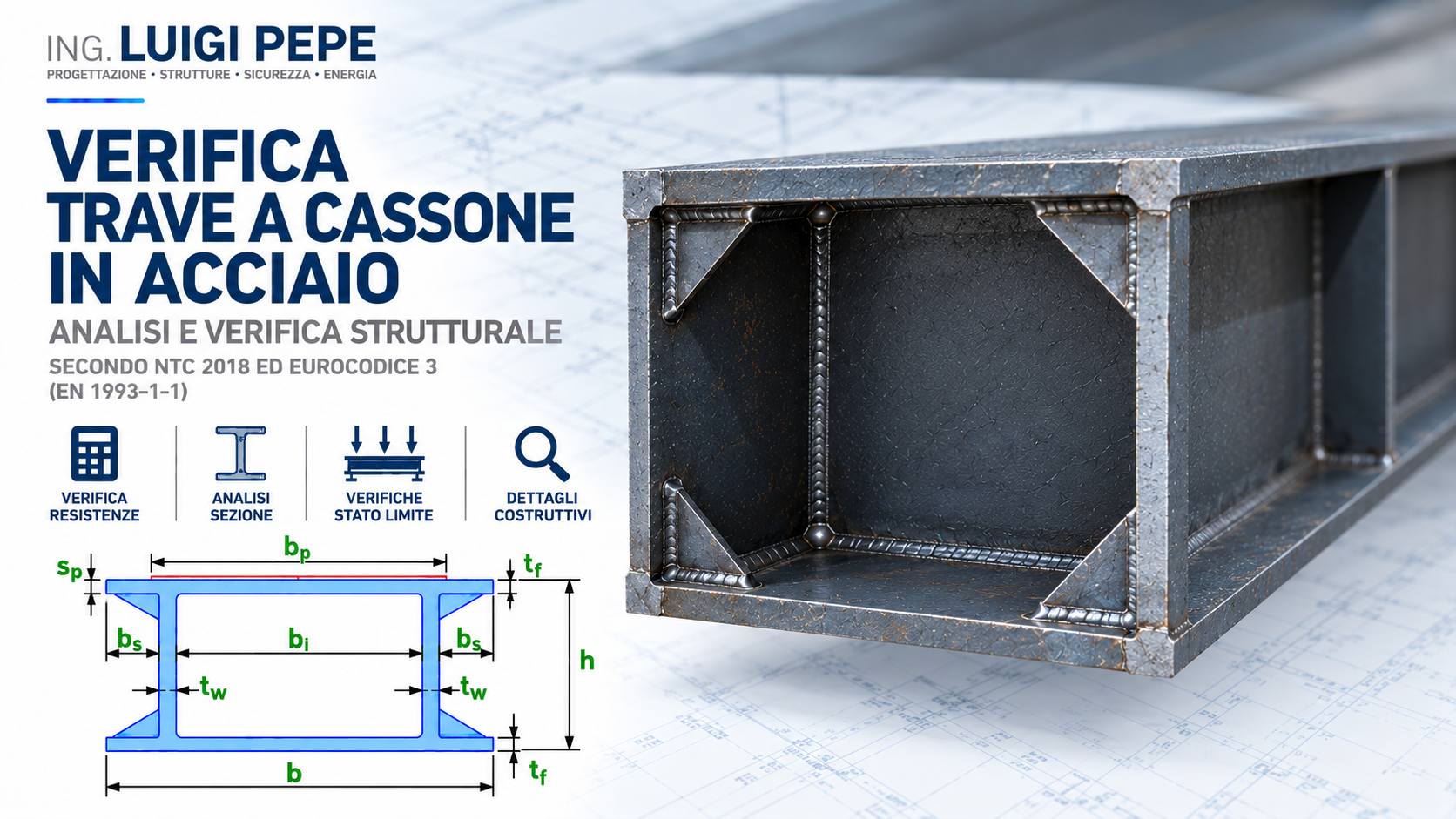 Verifica di una trave a cassone in acciaio con piastra superiore e carichi N e T