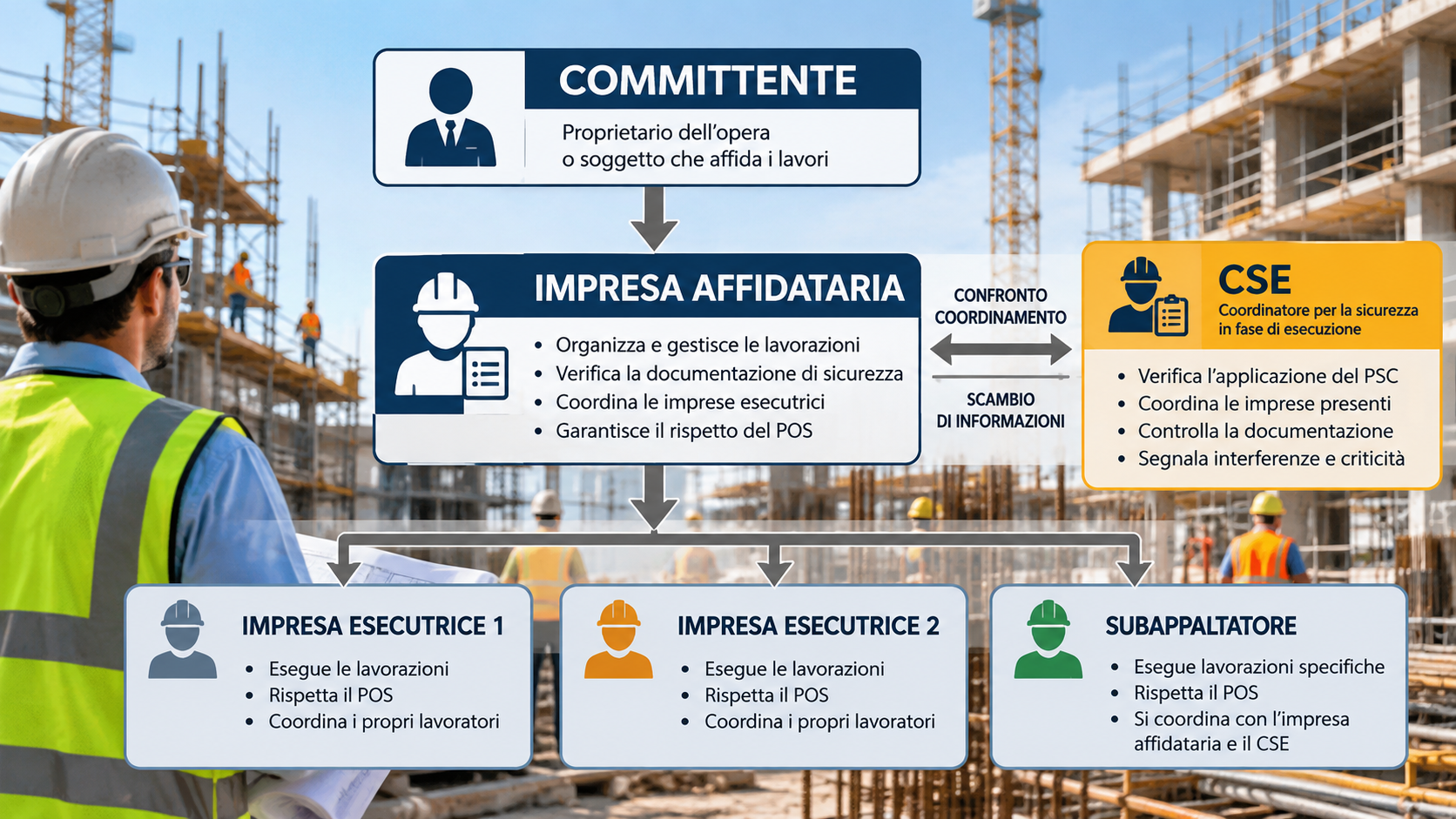 Impresa affidataria e organizzazione della sicurezza in cantiere Ruoli dell'impresa affidataria e coordinamento della sicurezza tra committente, imprese esecutrici e CSE