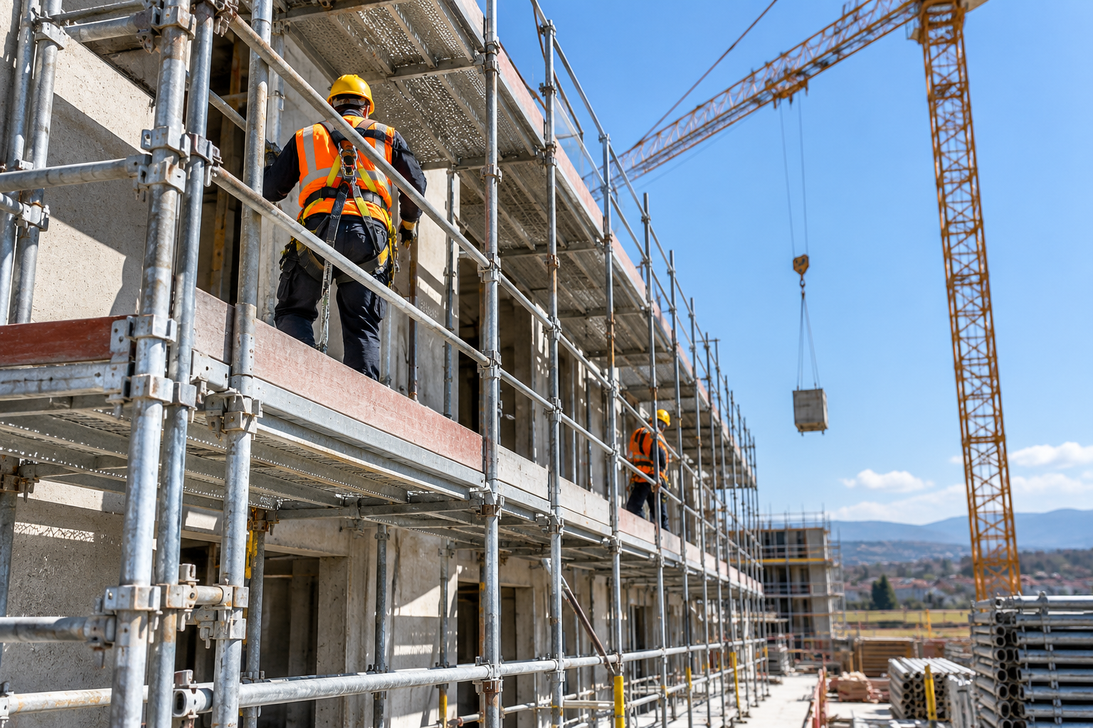 Sicurezza del ponteggio e lavori in quota Lavoratore su ponteggio durante lavori in quota
